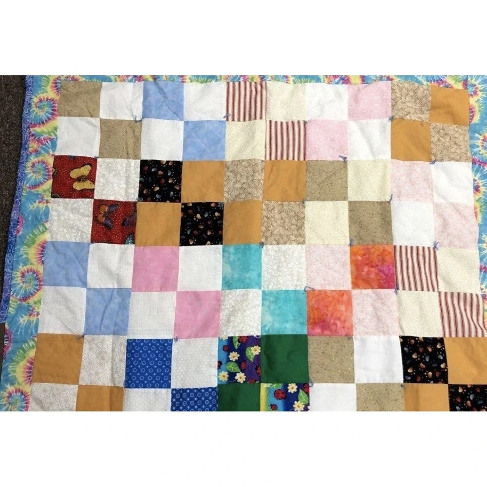Patchwork Homemade Quit 37x30‎ Quilt Lap Blanket Vintage Hand Quilted Patchwork